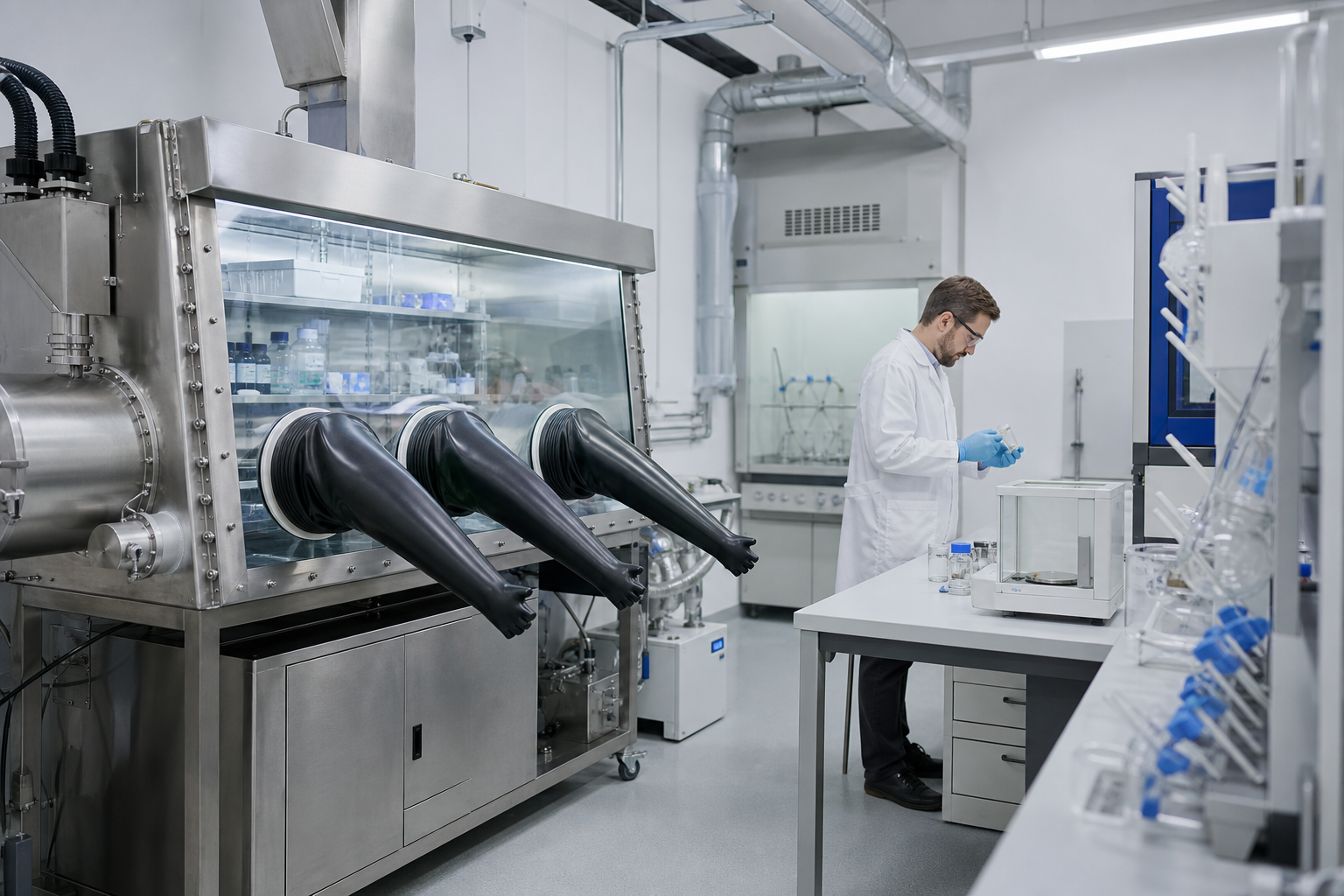 Air sensitive chemistry research laboratory scene