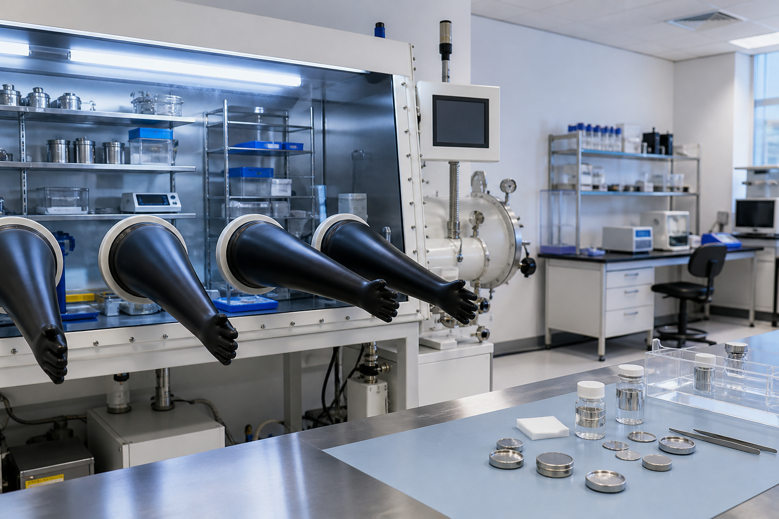 Electrochemistry and energy storage materials research laboratory scene